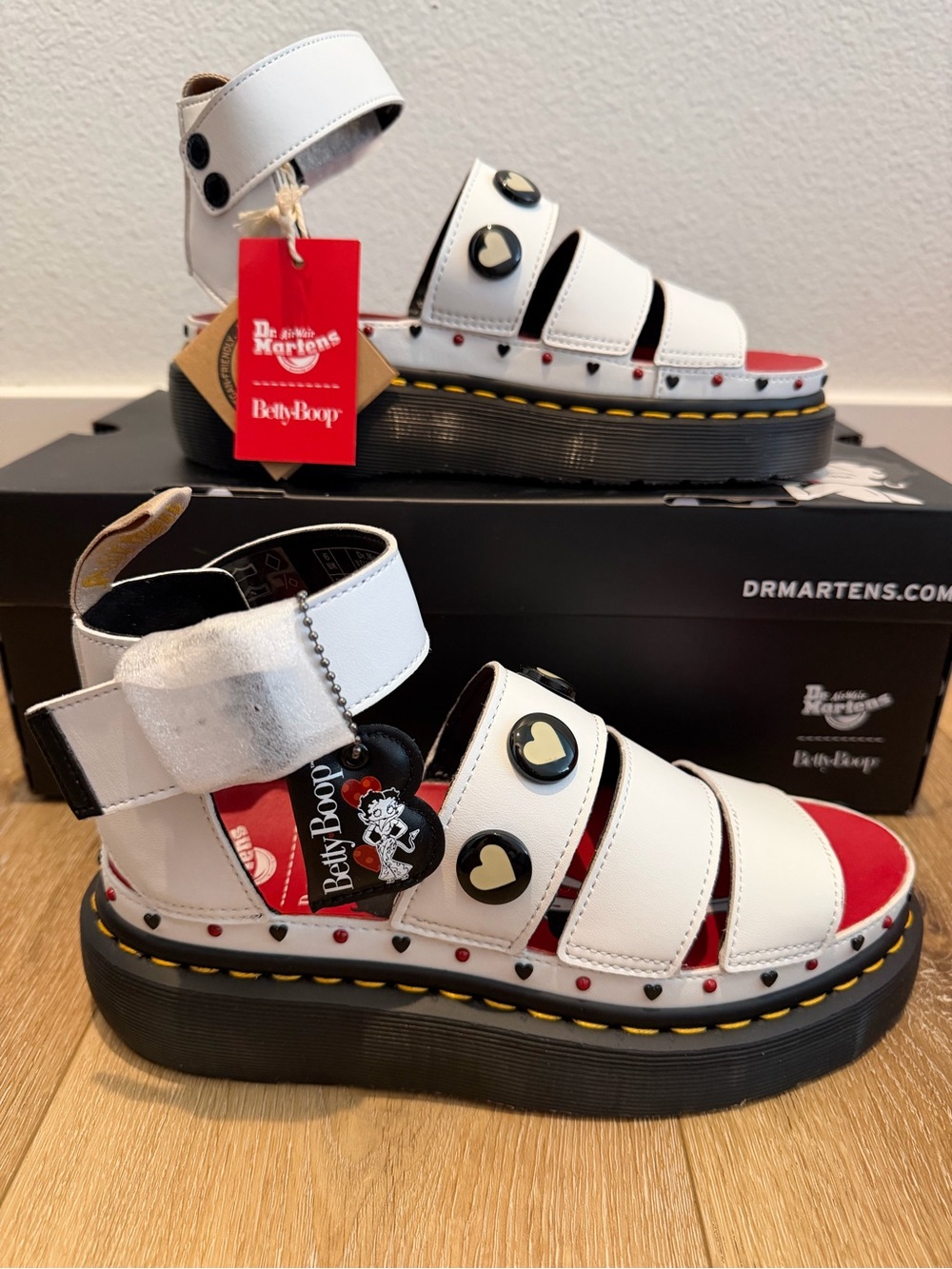 Dr. Martens x Betty Boop White Heart-Accent Platform Sandals